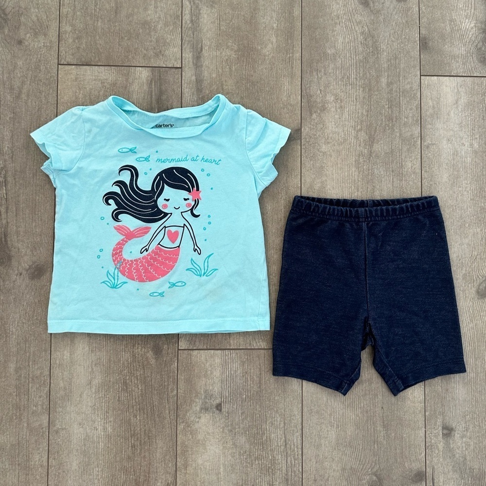 Carter’s mermaid matching outfit set shorts & shirt 18 months baby girl Euc